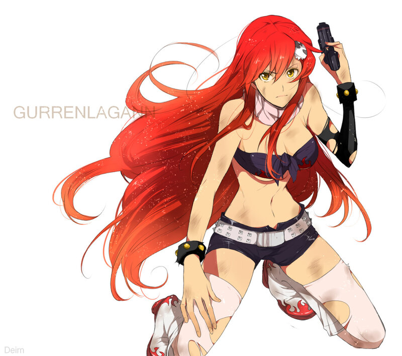 Red-haired Anime Woman — Red, Action, Gun, Long Hair