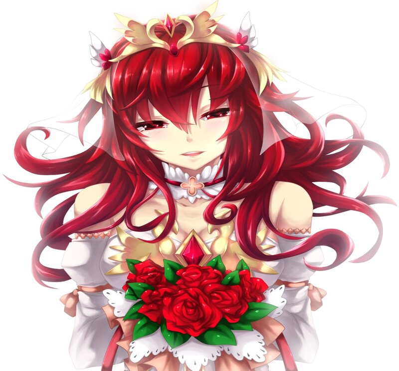 Red-haired Anime Woman — Red, Calm, Roses