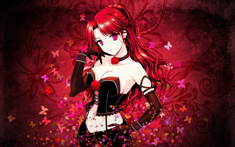 Red-haired Anime Woman — Red, Dramatic, Butterflies