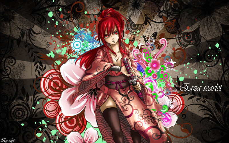 Red-haired Anime Woman — Red, Dramatic, Digital Art