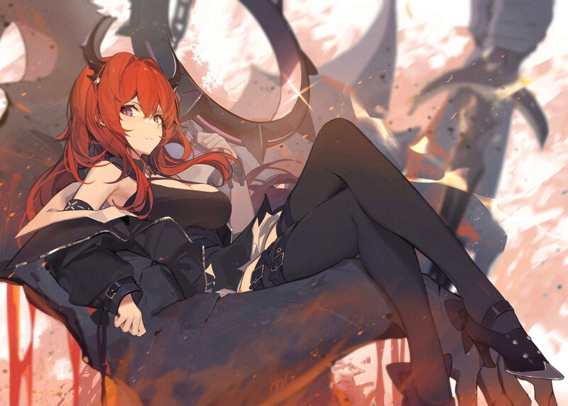 Red-haired Anime Woman — Red, Dramatic, Fire, Sparks