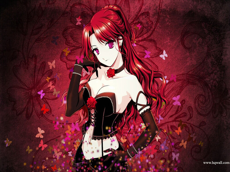 Red-haired Anime Woman — Red, Dramatic, Flowers