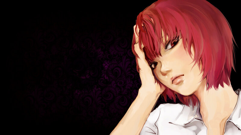 Red-haired Anime Woman — Red, Dramatic, Hand on Head