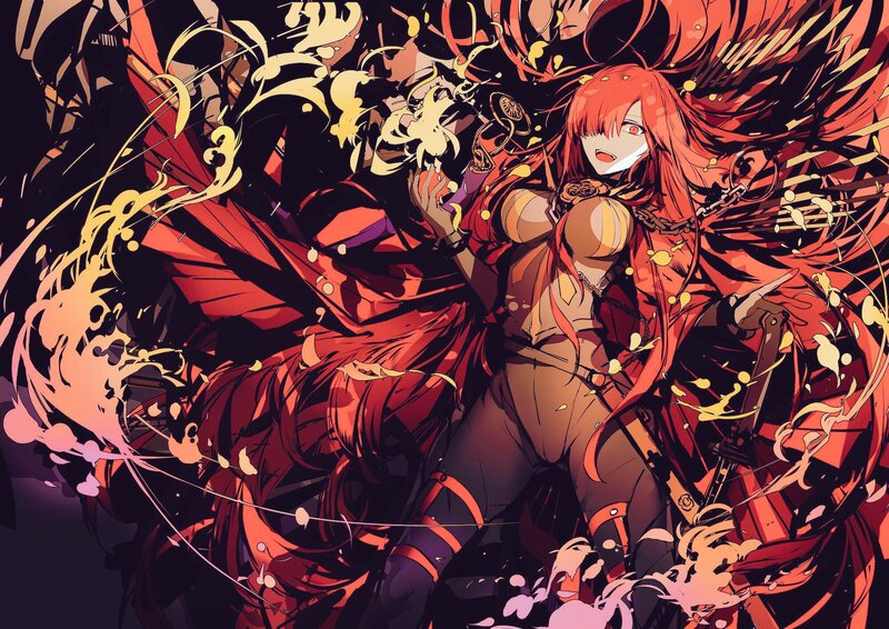 Red-haired Anime Woman — Red, Dramatic, Intense