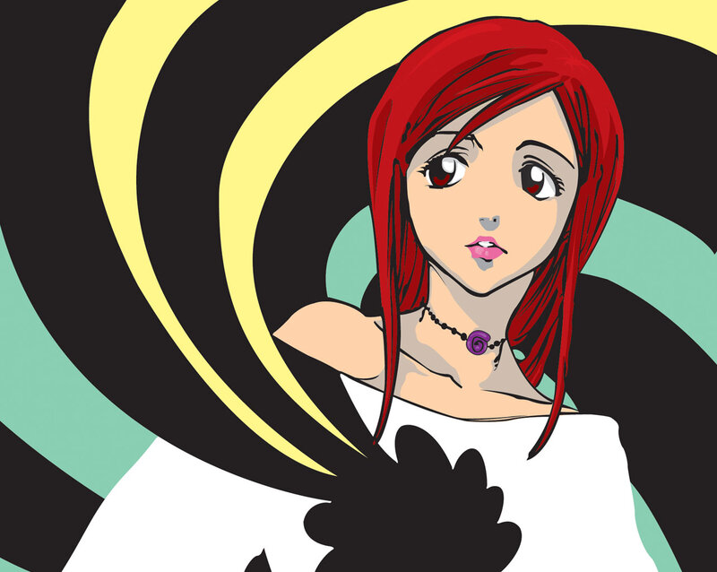 Red-haired Anime Woman — Red, Dramatic, Necklace