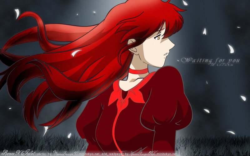 Red-haired Anime Woman — Red, Dramatic, Night, Grass