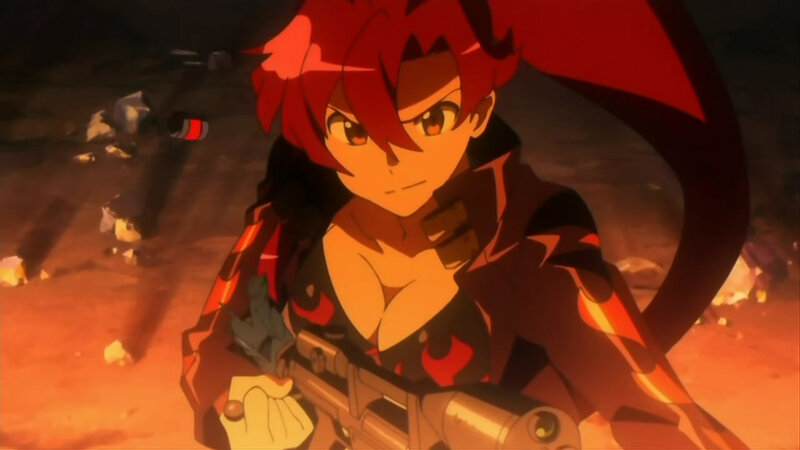 Red-haired Anime Woman — Red, Dramatic, Night, Gun