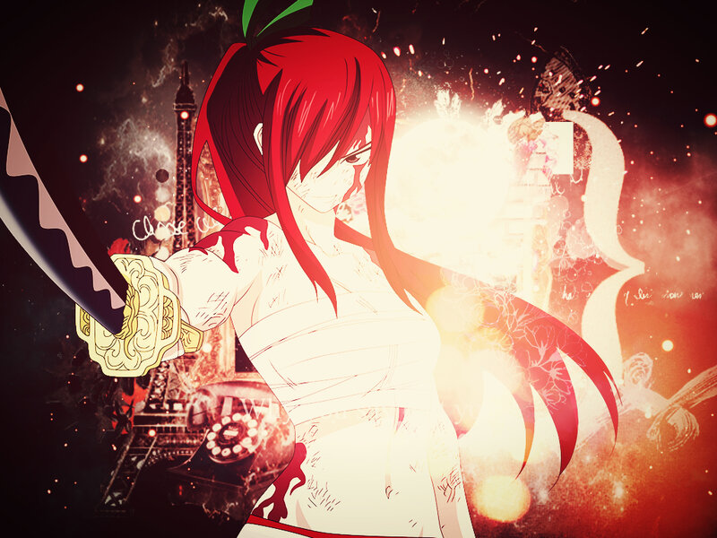 Red-haired Anime Woman — Red, Dramatic, Night, Sword