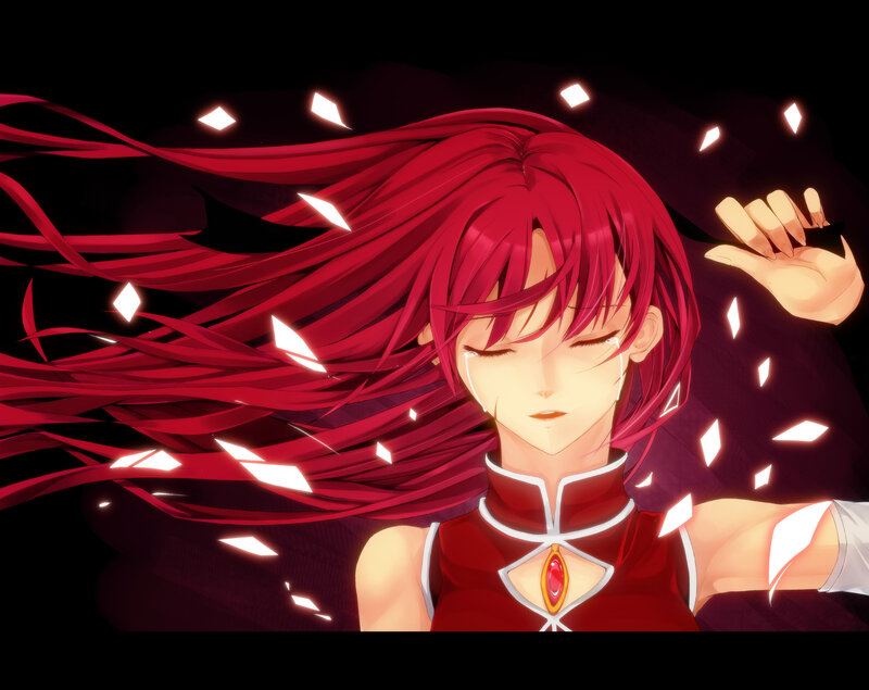 Red-haired Anime Woman — Red, Dramatic, Night, Tears
