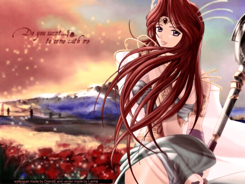 Red-haired Anime Woman — Red, Dramatic, Sunset, Spear