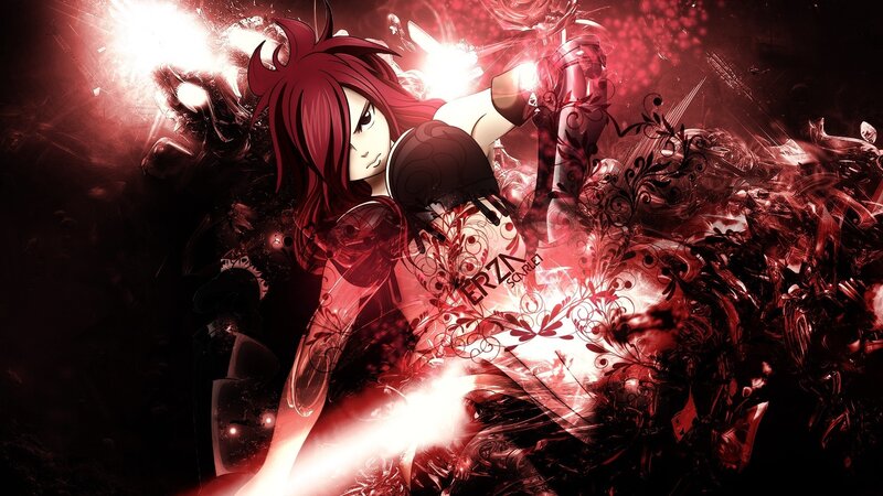 Red-haired Anime Woman — Red, Dramatic, Sword, Flames, Armor