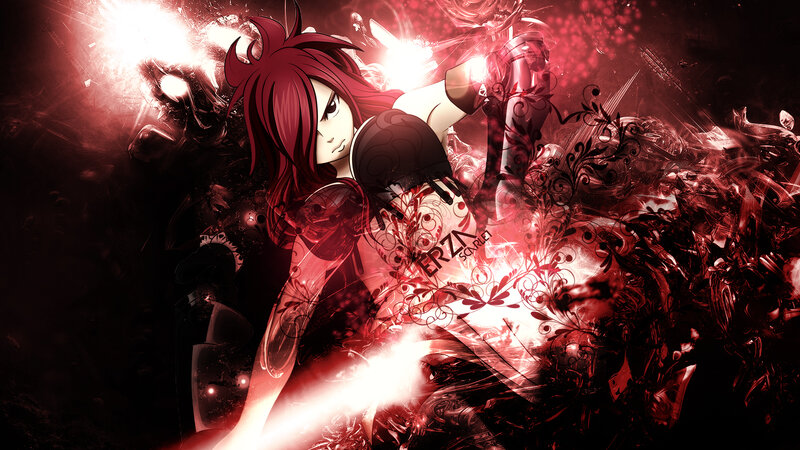 Red-haired Anime Woman — Red, Dramatic, Sword, Flames