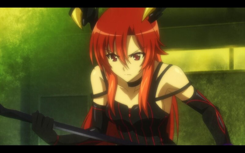 Red-haired Anime Woman — Red, Dramatic, Sword, Horned Headpiece