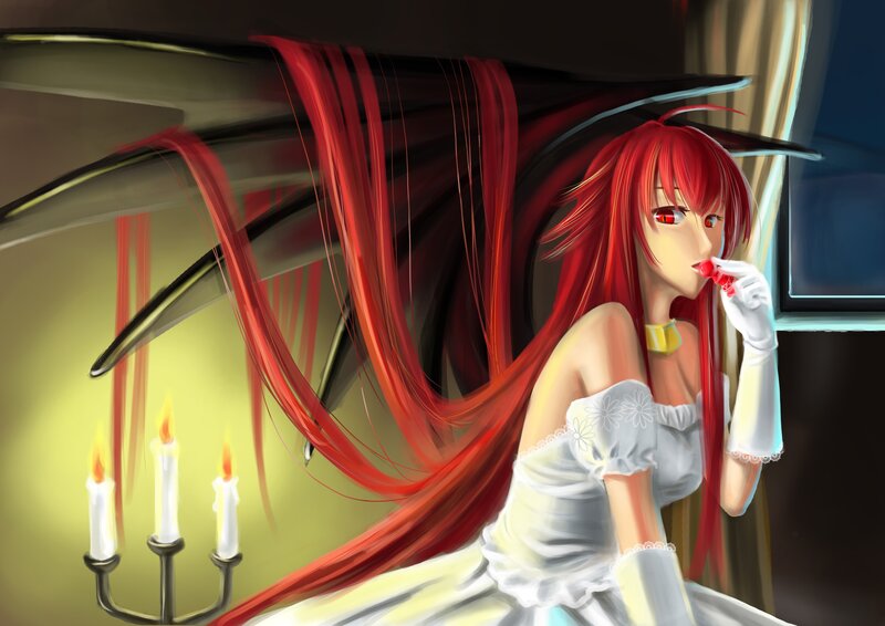 red-haired anime woman with candles
