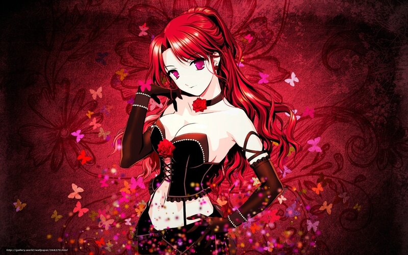 Red-haired anime woman with flowers