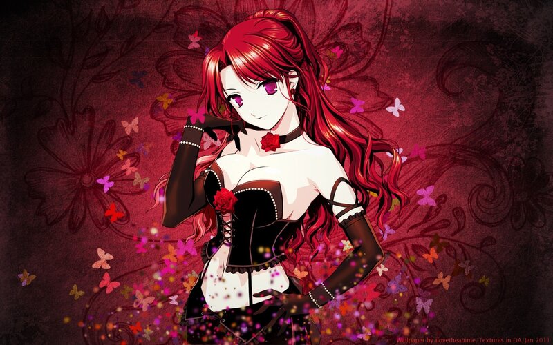 Red-haired anime woman with roses