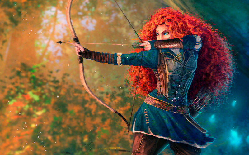 Red-haired Archer Aiming Bow — Red, Dramatic