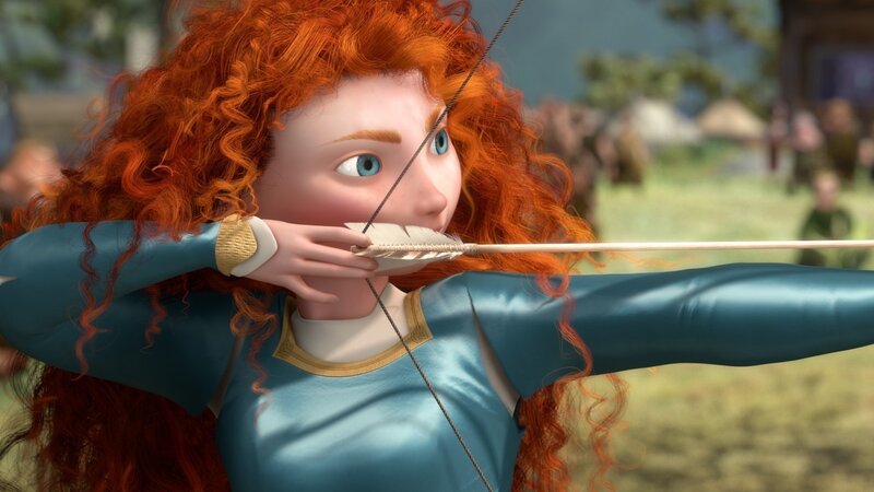 Red-haired Archer Aiming Bow — Red, Focused, Afternoon