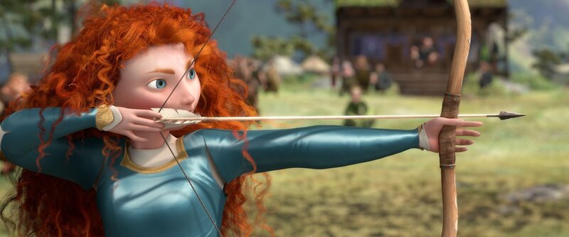 Red-haired Archer Aiming Bow — Red, Focused
