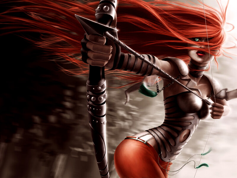 Red-haired archer in action