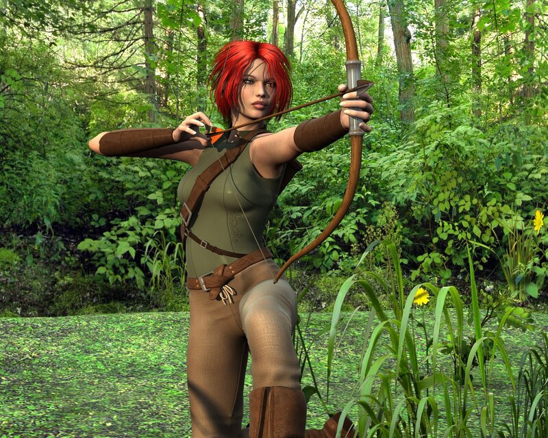 Red-haired Archer in Forest — Green