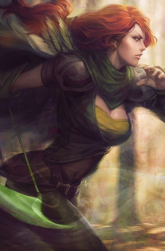 red-haired archer in motion