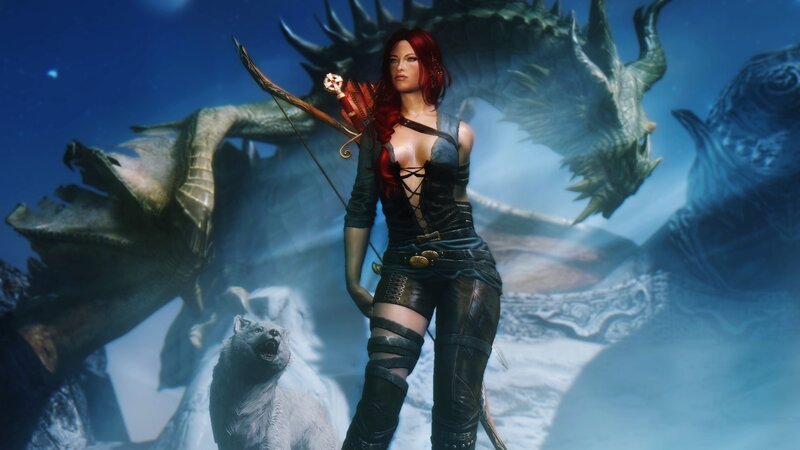 Red-haired Archer Woman — Blue, Dramatic