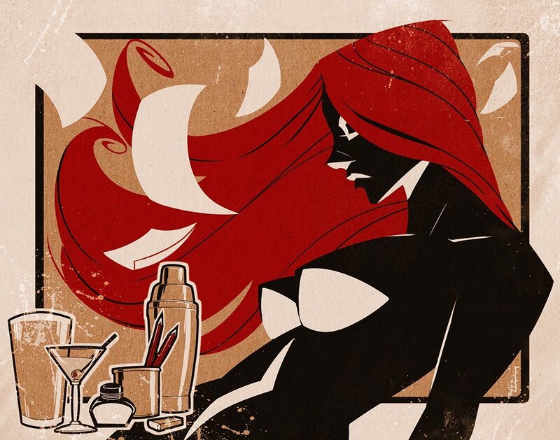 Red-haired bartender illustration