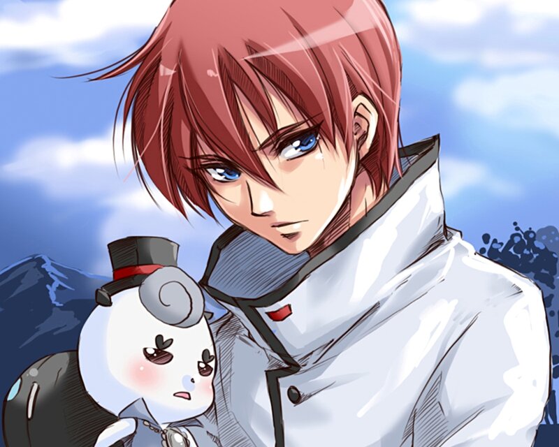 Red-haired Boy Holding Snowman