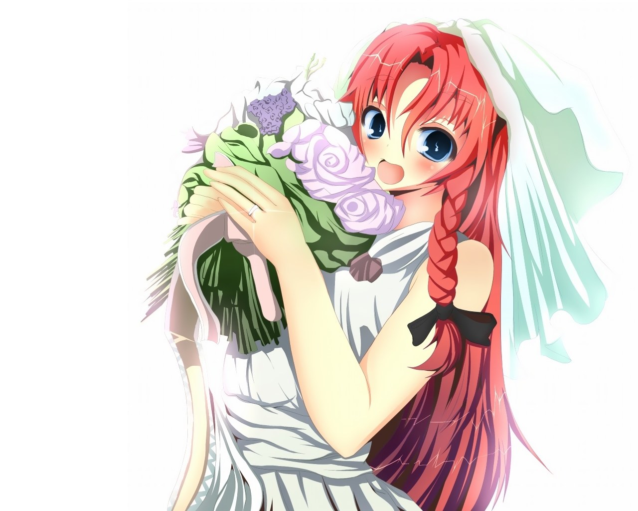 red-haired bride with bouquet