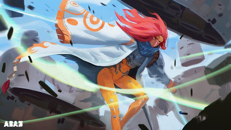 Red-haired Character in Action — Orange