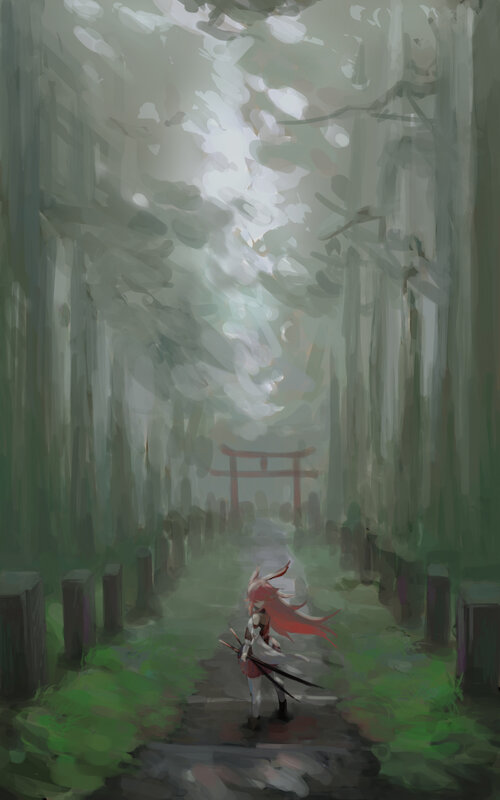 Red-haired Character in Forest — Green