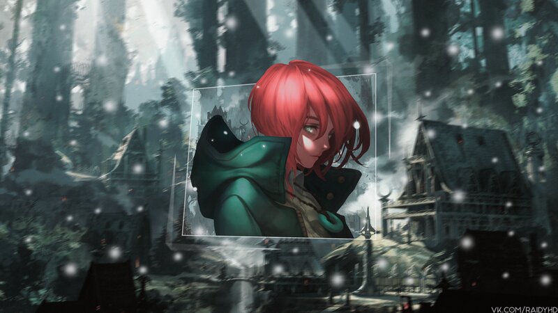 Red-haired Character in Green Cloak — Dramatic