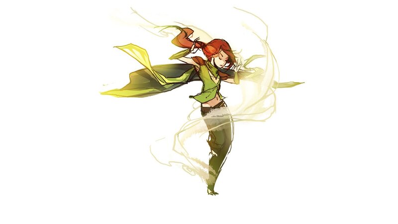 red-haired character in motion