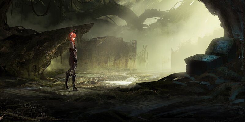 Red-haired Character in Ruins — Green