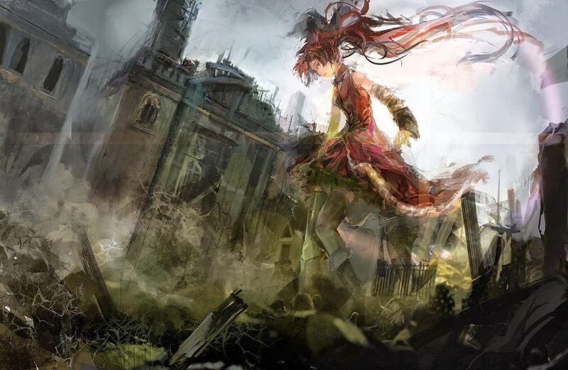 Red-haired Character in Ruins — Red