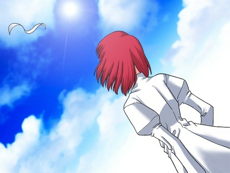 red-haired character in white robe