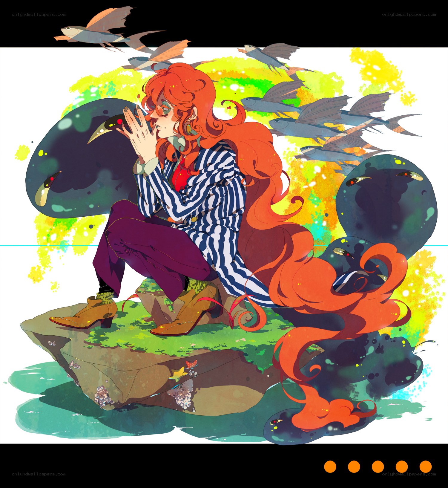 red-haired character on a rock