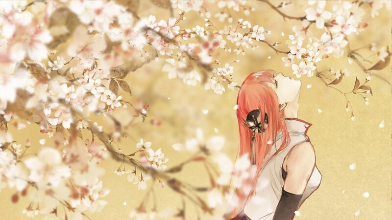 Red-haired Character under Blossoms