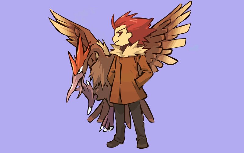 Red-haired character with bird companion