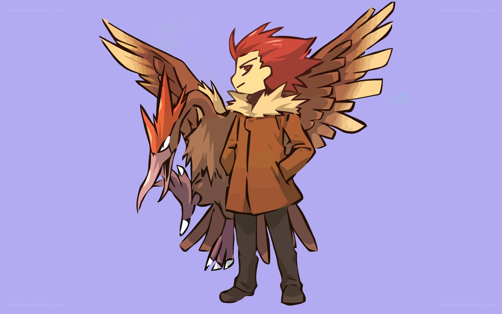 Red-haired character with bird companion