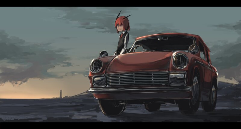 Red-haired Character with Car