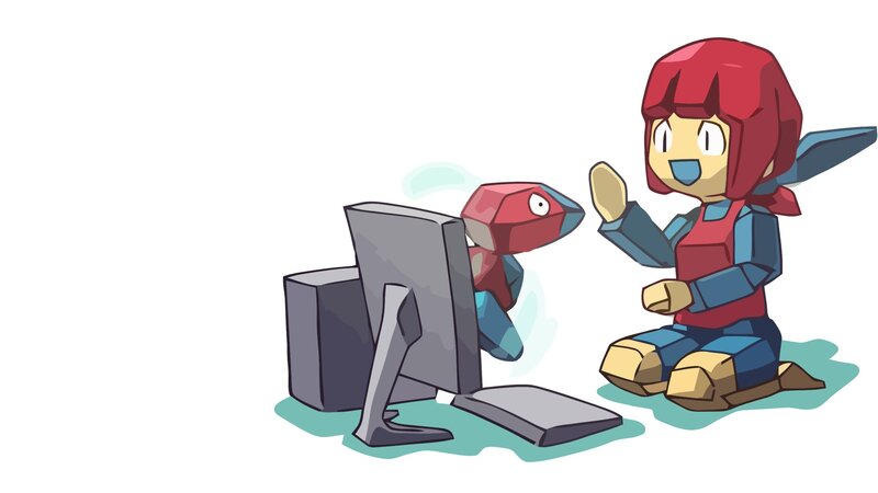 Red-haired Character with Computer