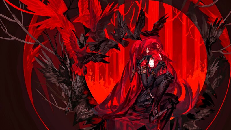 Red-haired Character with Crows — Red