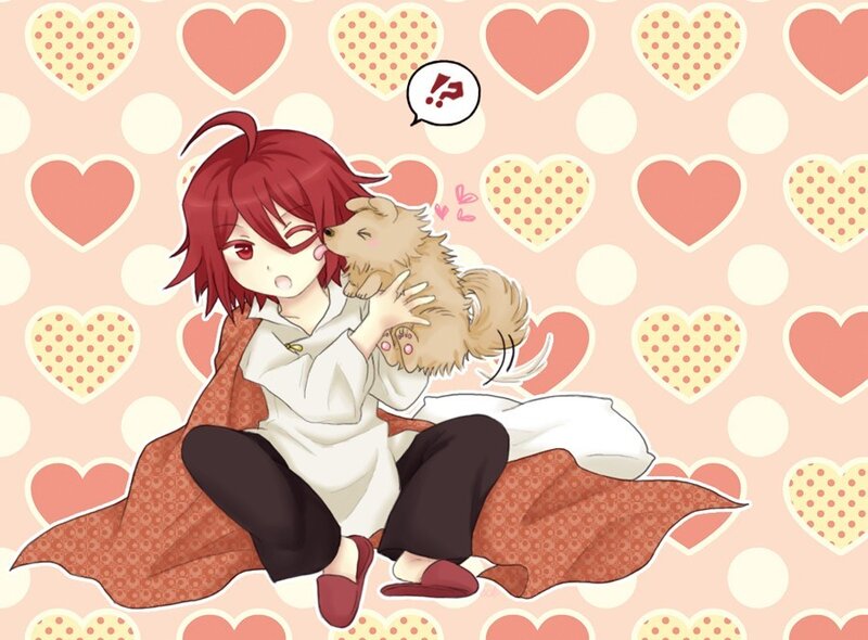 Red-haired character with dog