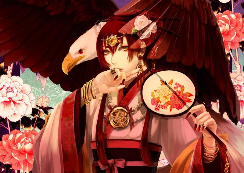Red-haired Character with Eagle