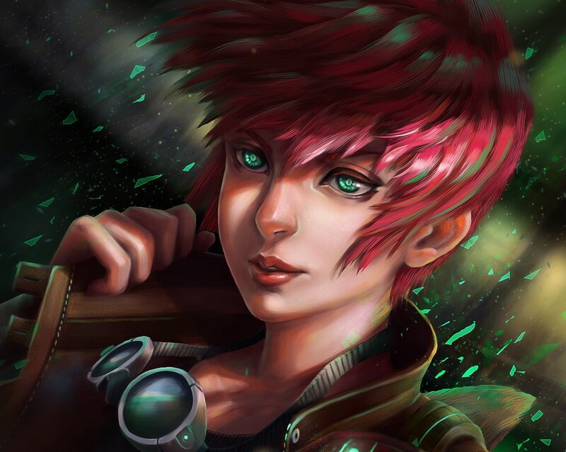 Red-haired Character with Goggles — Red, Dramatic