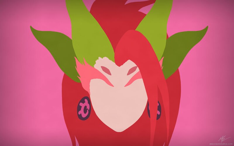 Red-haired Character with Green Leaves