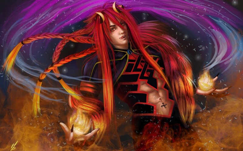 Red-haired Character with Horns — Purple
