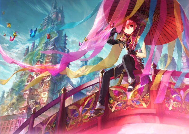 Red-haired Character with Umbrella